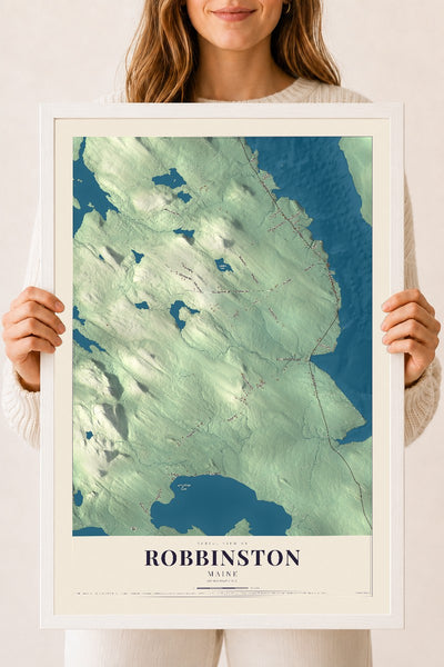 Robbinston, Maine map print - 18 x 24 white Ayous wood frame