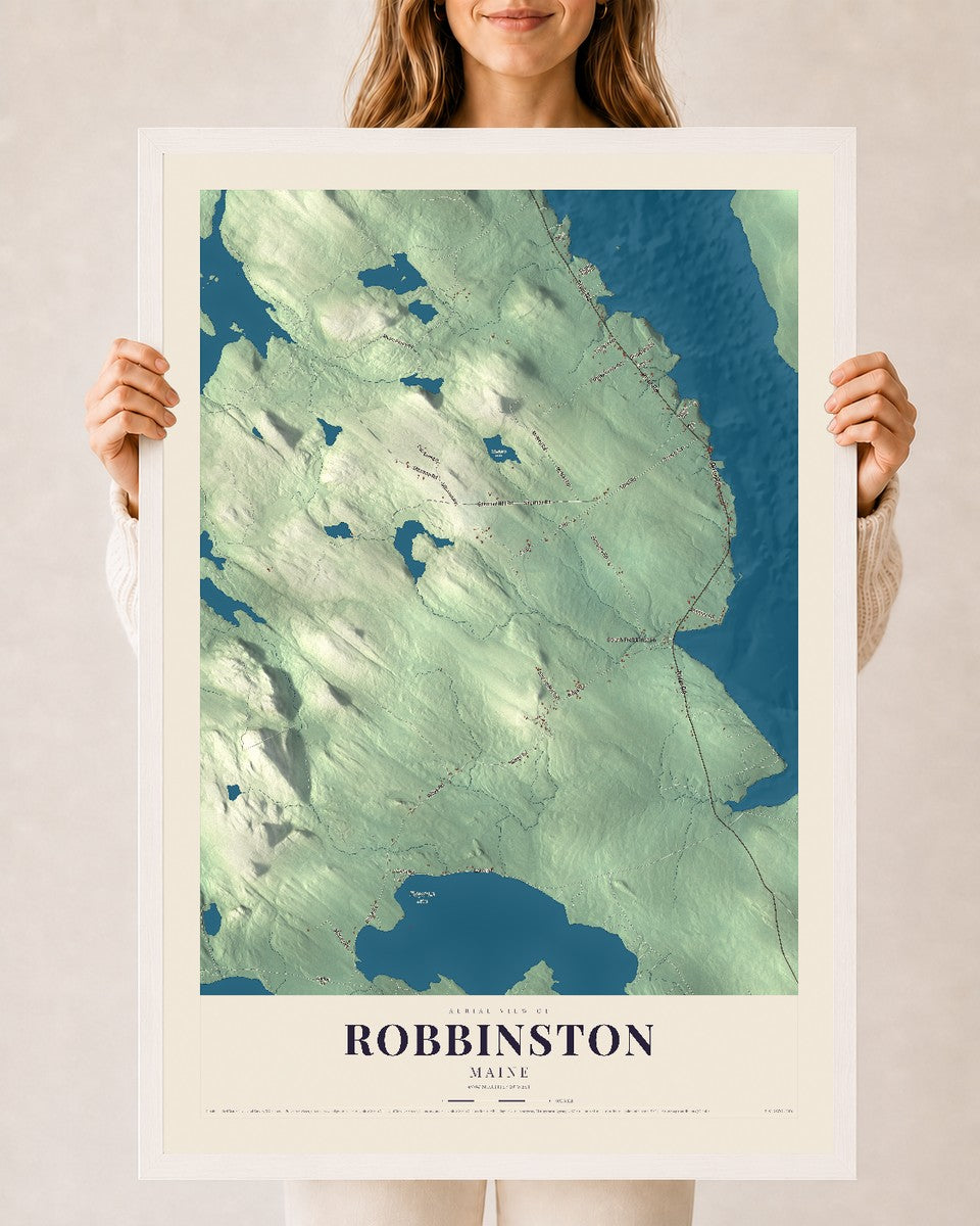 Robbinston, Maine map print - 24 x 36 white Ayous wood frame