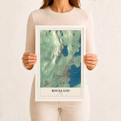 Rockland, Maine map print - 12 x 18 white Ayous wood frame
