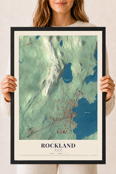 Rockland, Maine map print - 18 x 24 black Ayous wood frame