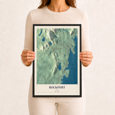 Rockport, Maine map print - 12 x 18 black Ayous wood frame