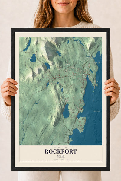 Rockport, Maine map print - 18 x 24 black Ayous wood frame