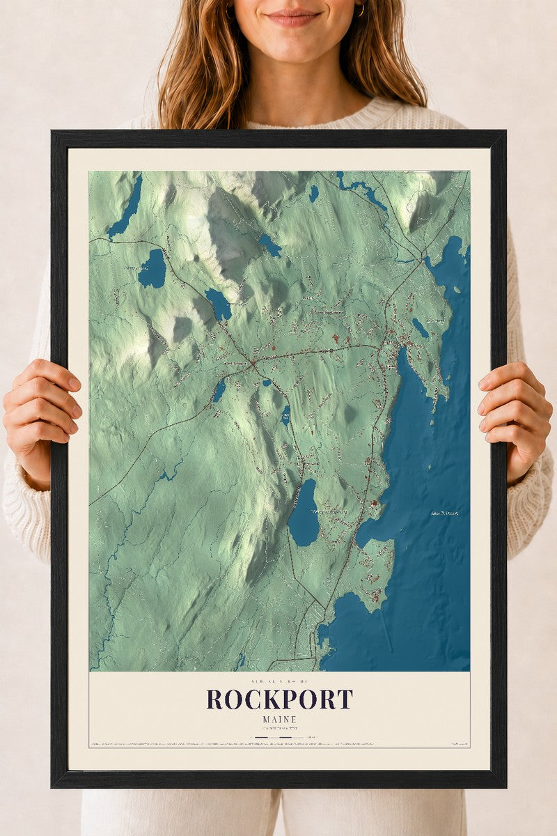 Rockport, Maine map print - 18 x 24 black Ayous wood frame