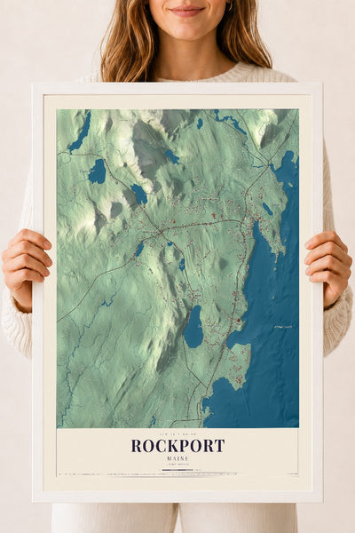 Rockport, Maine map print - 18 x 24 white Ayous wood frame