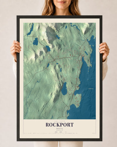 Rockport, Maine map print - 24 x 36 black Ayous wood frame