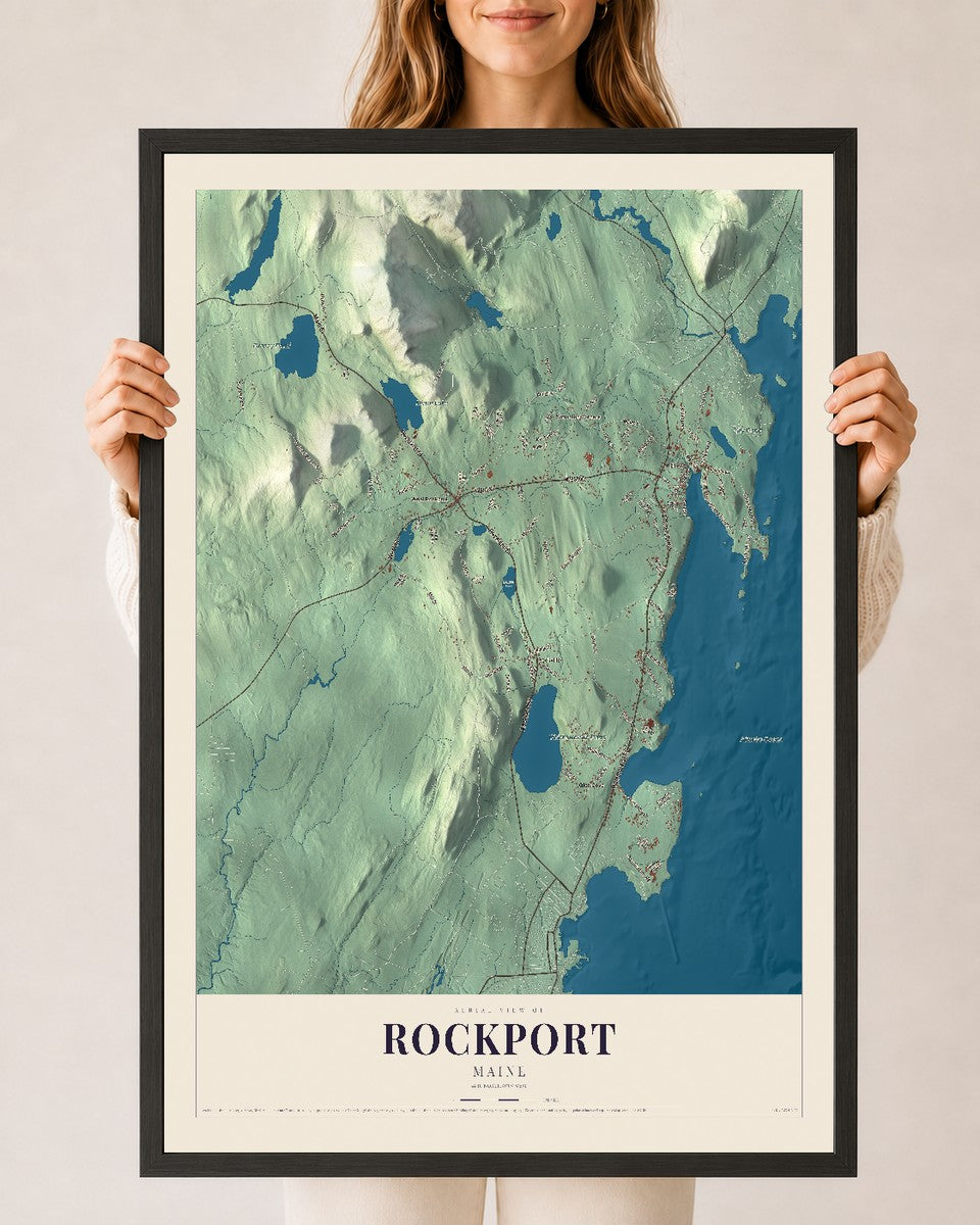 Rockport, Maine map print - 24 x 36 black Ayous wood frame