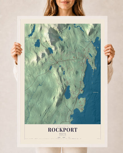 Rockport, Maine map print - 24 x 36 white Ayous wood frame