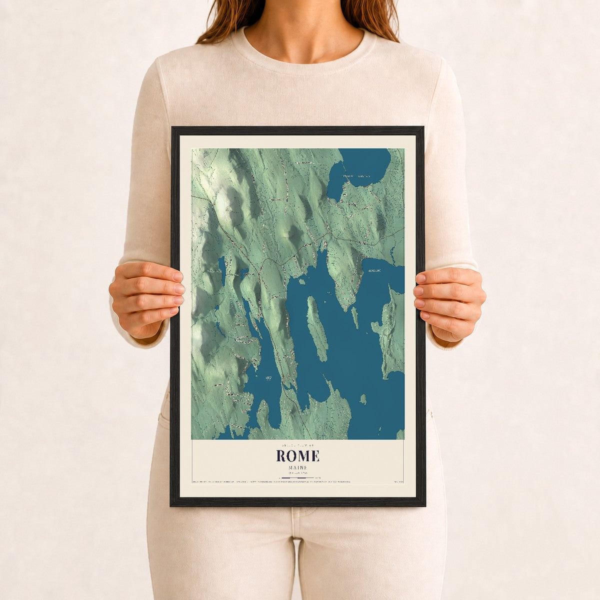 Rome, Maine map print - 12 x 18 black Ayous wood frame