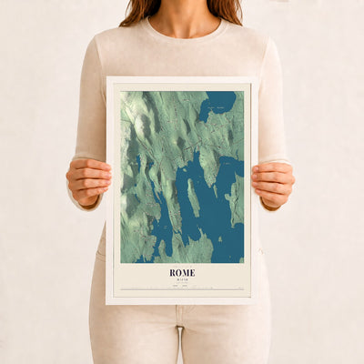 Rome, Maine map print - 12 x 18 white Ayous wood frame