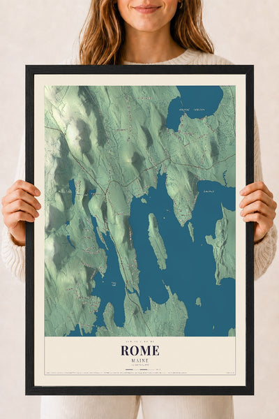Rome, Maine map print - 18 x 24 black Ayous wood frame