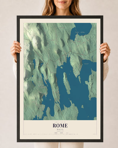 Rome, Maine map print - 24 x 36 black Ayous wood frame