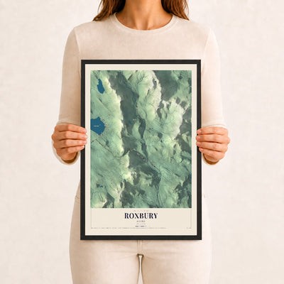 Roxbury, Maine map print - 12 x 18 black Ayous wood frame