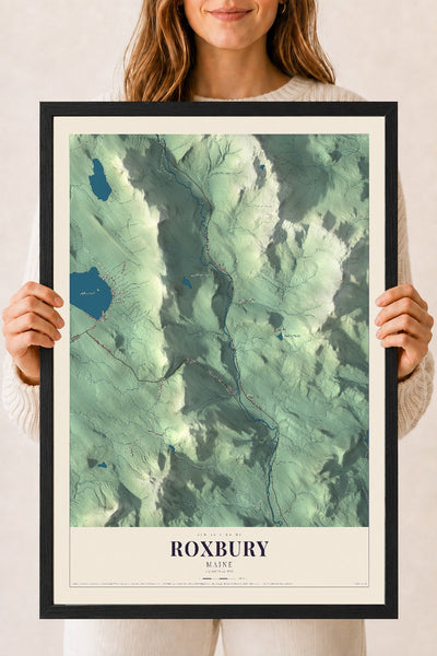 Roxbury, Maine map print - 18 x 24 black Ayous wood frame