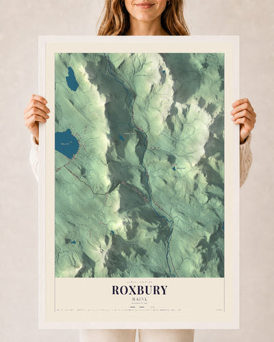 Roxbury, Maine map print - 24 x 36 white Ayous wood frame