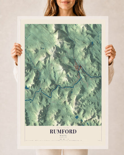 Rumford, Maine map print - 24 x 36 white Ayous wood frame