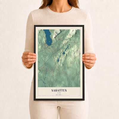Sabattus, Maine map print - 12 x 18 black Ayous wood frame