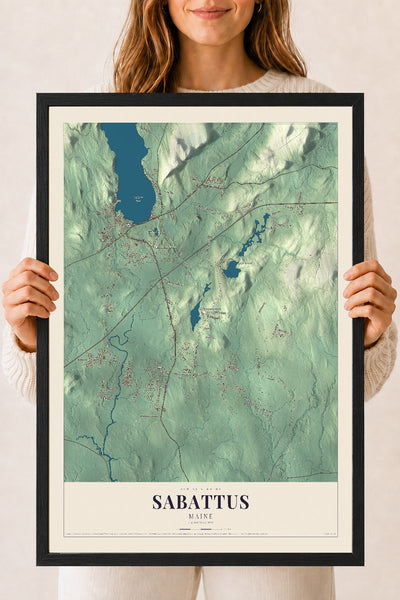 Sabattus, Maine map print - 18 x 24 black Ayous wood frame
