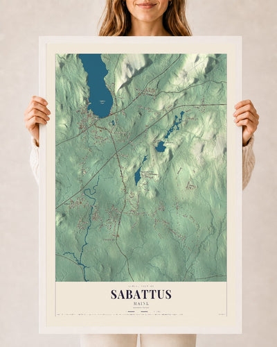 Sabattus, Maine map print - 24 x 36 white Ayous wood frame