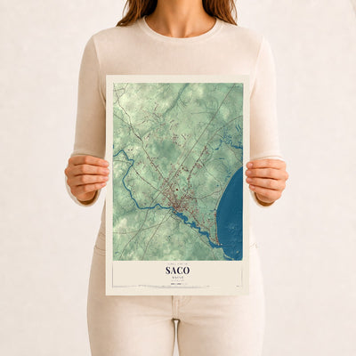 Saco, Maine map print - 12 x 18 archival matte print