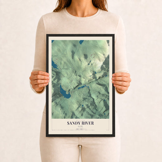 Map of Sandy River, Maine, 12 x 18 inch print in a black wood frame