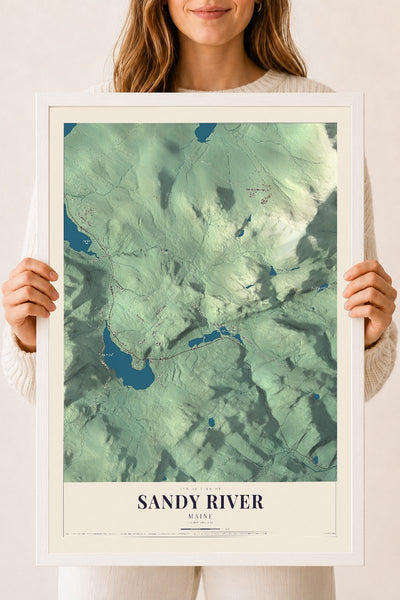 Sandy River, Maine map print - 18 x 24 white Ayous wood frame