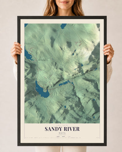 Sandy River, Maine map print - 24 x 36 black Ayous wood frame