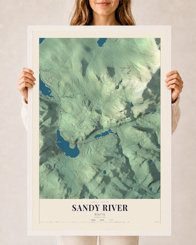 Sandy River, Maine map print - 24 x 36 white Ayous wood frame