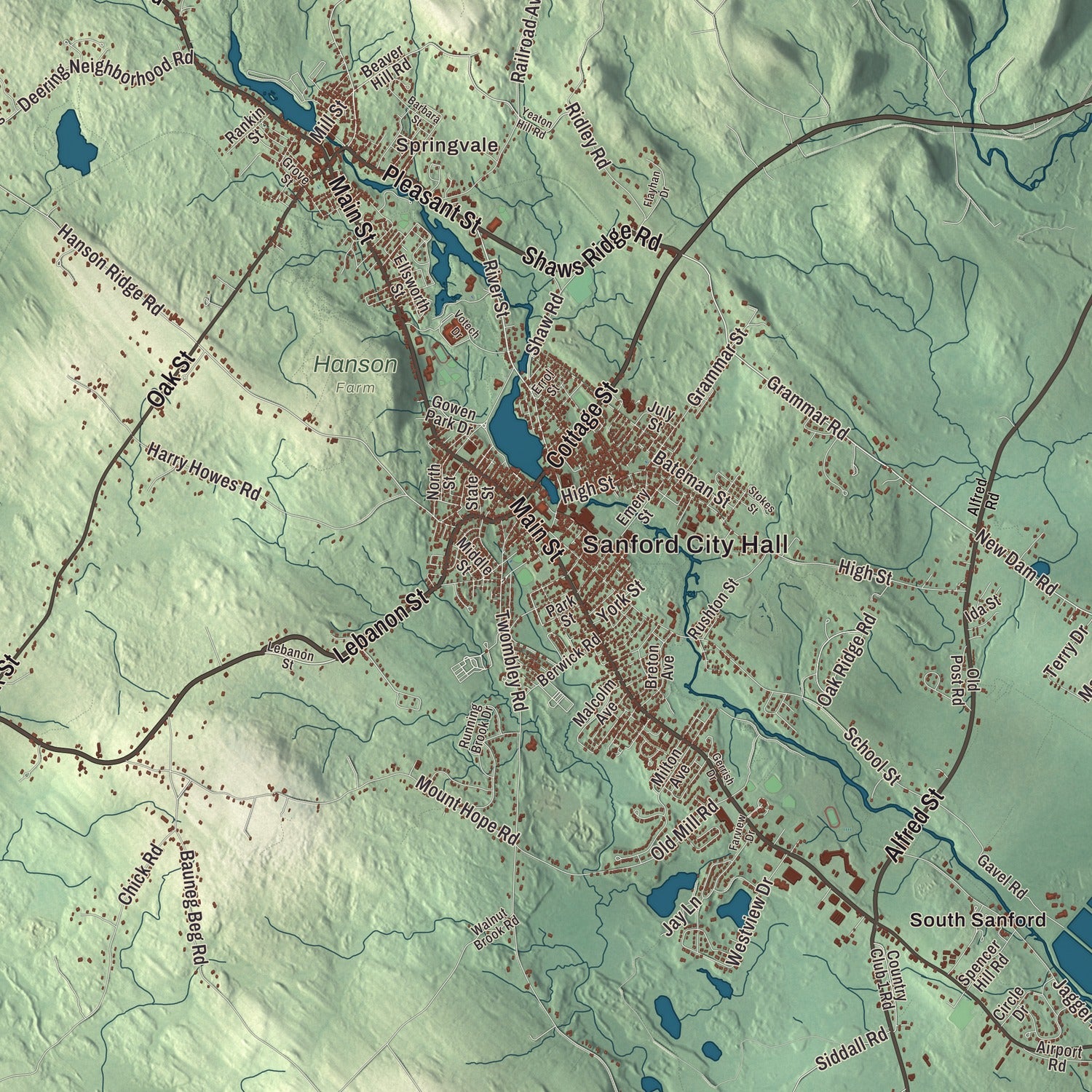 Street and neighborhood detail from the Sanford, Maine map