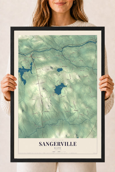 Sangerville, Maine map print - 18 x 24 black Ayous wood frame