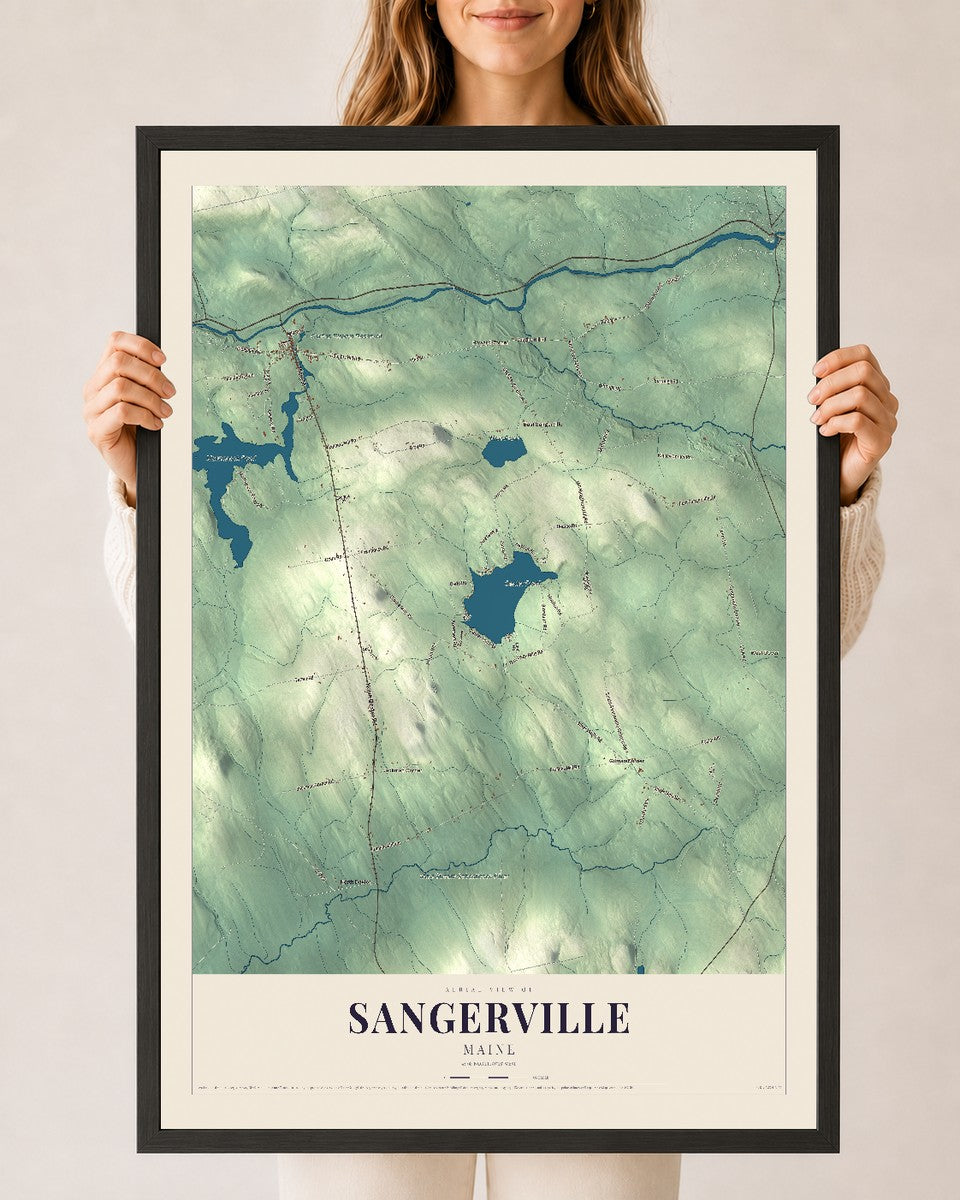Sangerville, Maine map print - 24 x 36 black Ayous wood frame