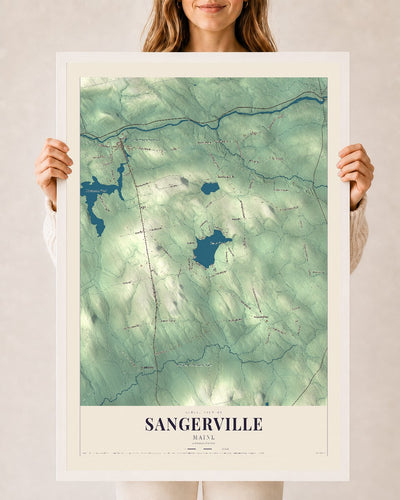 Sangerville, Maine map print - 24 x 36 white Ayous wood frame