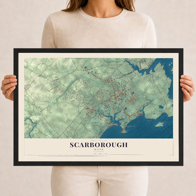 Scarborough, Maine map print - 12 x 18 black Ayous wood frame