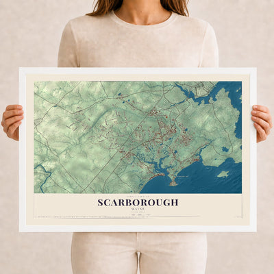 Scarborough, Maine map print - 12 x 18 white Ayous wood frame