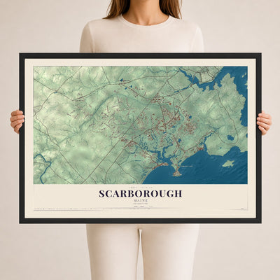 Scarborough, Maine map print - 24 x 36 black Ayous wood frame