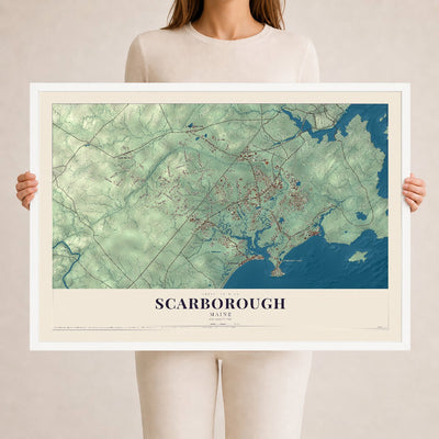 Scarborough, Maine map print - 24 x 36 white Ayous wood frame