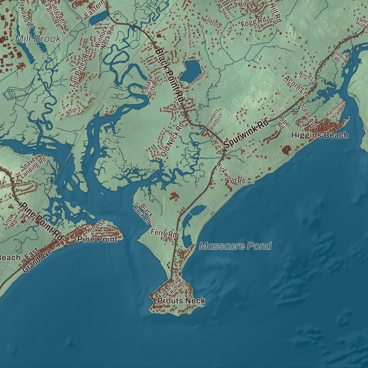 Terrain and local geography detail from the Scarborough, Maine map