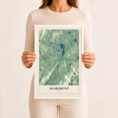 Searsmont, Maine map print - 12 x 18 white Ayous wood frame