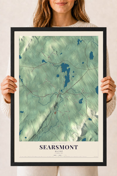 Searsmont, Maine map print - 18 x 24 black Ayous wood frame