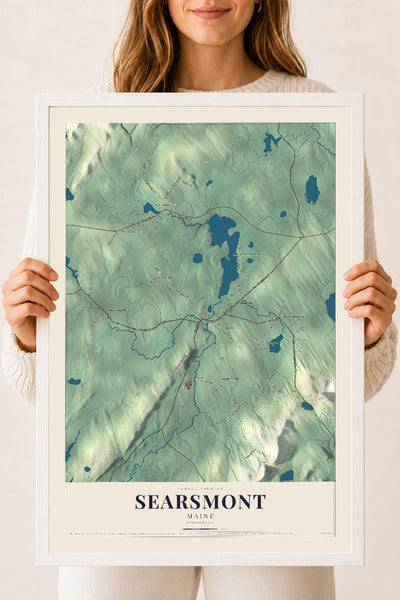 Searsmont, Maine map print - 18 x 24 white Ayous wood frame