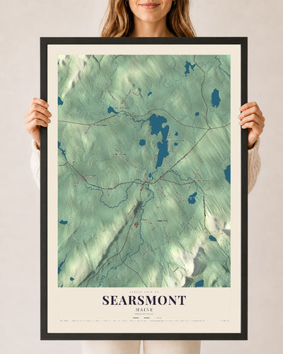 Searsmont, Maine map print - 24 x 36 black Ayous wood frame
