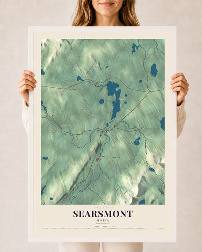 Searsmont, Maine map print - 24 x 36 white Ayous wood frame