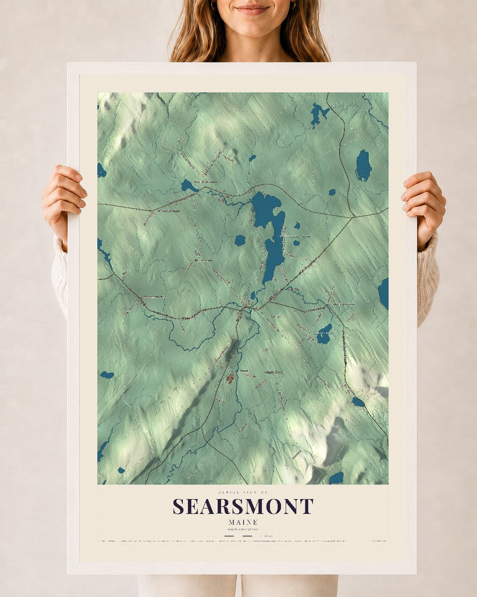 Searsmont, Maine map print - 24 x 36 white Ayous wood frame