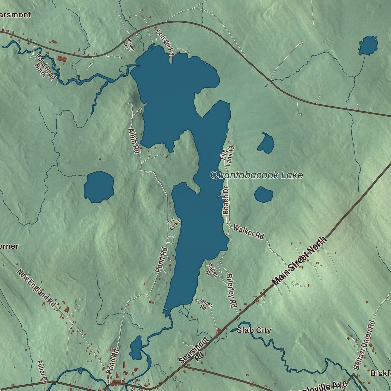 Terrain and local geography detail from the Searsmont, Maine map