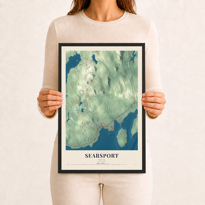 Searsport, Maine map print - 12 x 18 black Ayous wood frame