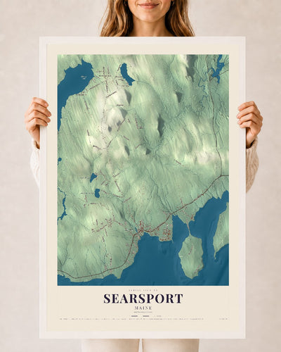 Searsport, Maine map print - 24 x 36 white Ayous wood frame