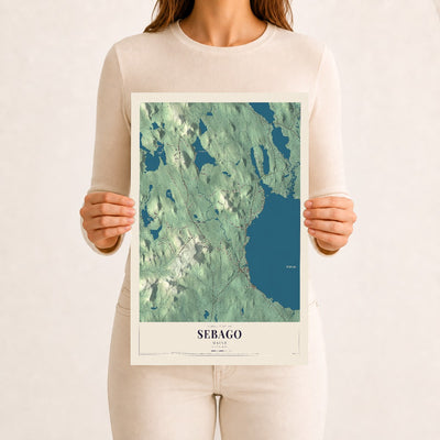Sebago, Maine map print - 12 x 18 archival matte print