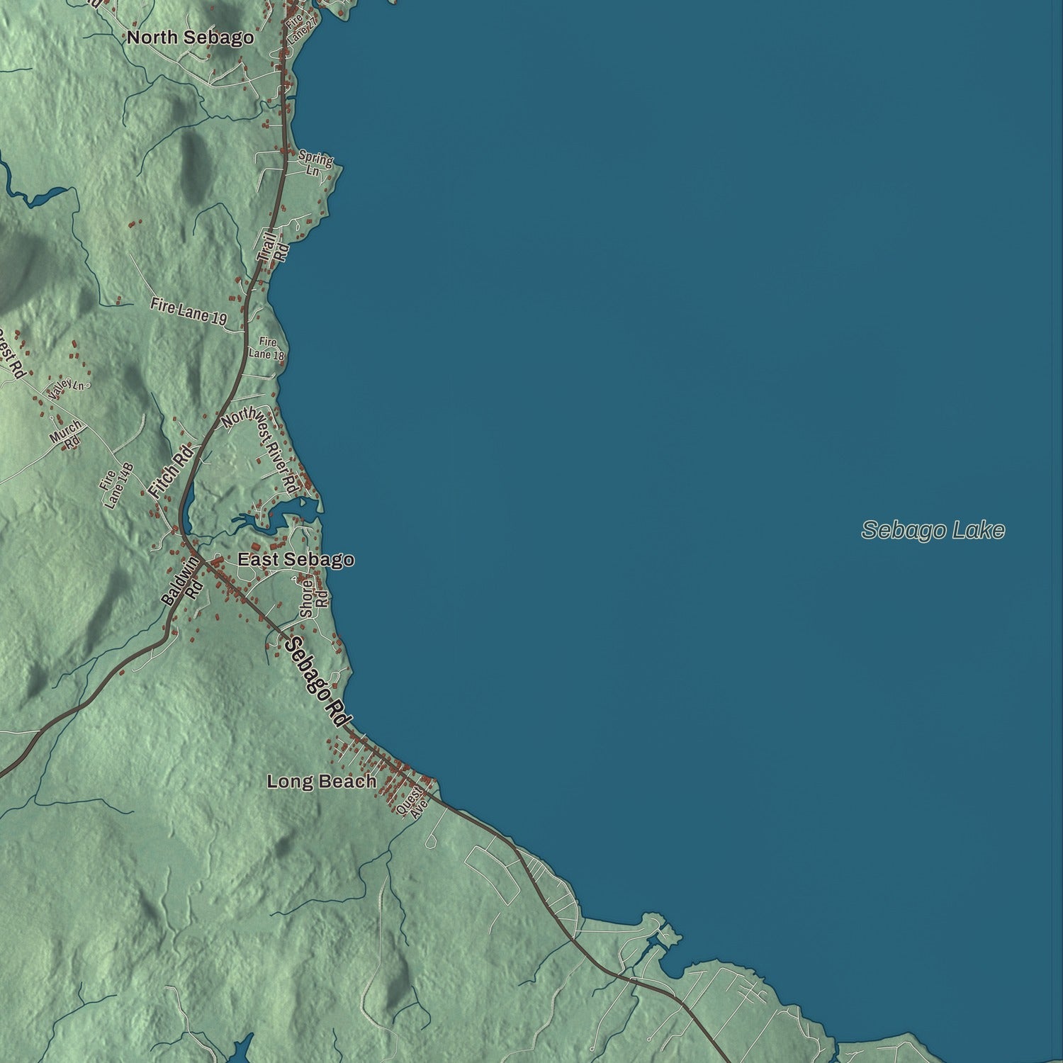 Terrain and local geography detail from the Sebago, Maine map