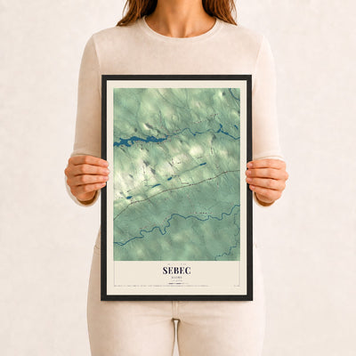 Sebec, Maine map print - 12 x 18 black Ayous wood frame
