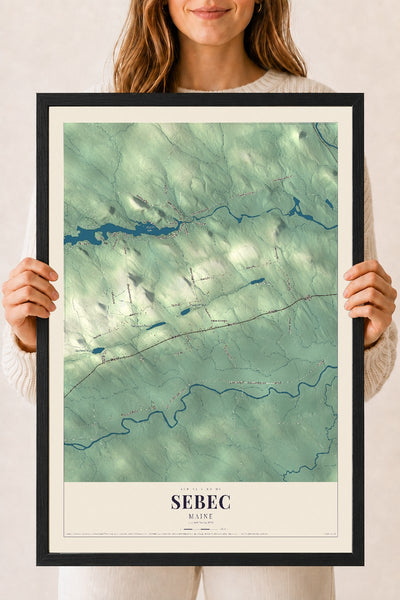 Sebec, Maine map print - 18 x 24 black Ayous wood frame