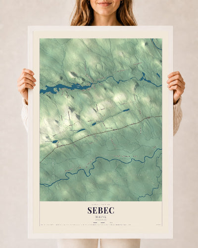 Sebec, Maine map print - 24 x 36 white Ayous wood frame